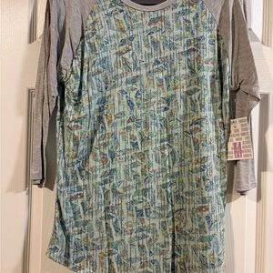 LuLaRoe Long Sleeve Tee - Gray and Green Pattern